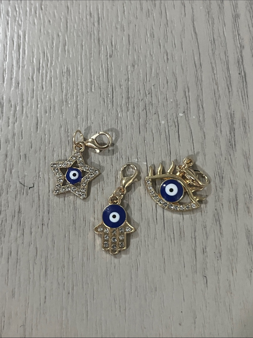 Gold Blue Evil Eye Charm Set - Hamsa, Star & Eye Zipper Pulls for Bags